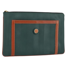 FENDI Pecan Canvas Clutch Bag PVC Green Gold Auth bs31005
