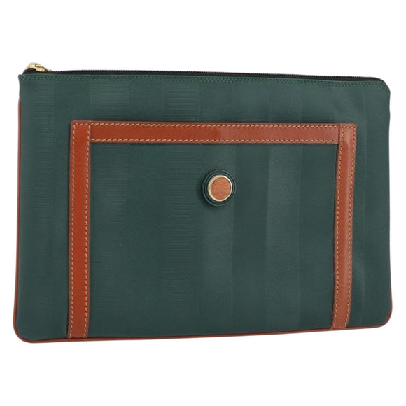 FENDI Pecan Canvas Clutch Bag PVC Green Gold Auth bs31005