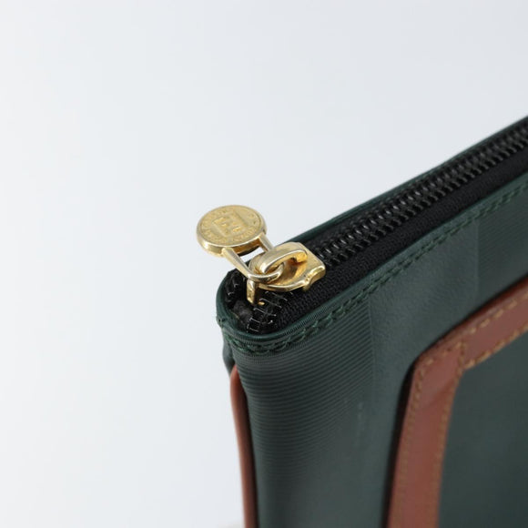 FENDI Pecan Canvas Clutch Bag PVC Green Gold Auth bs31005