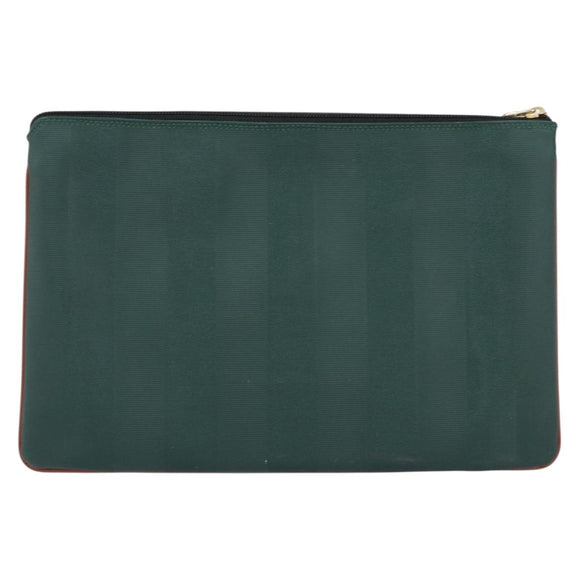 FENDI Pecan Canvas Clutch Bag PVC Green Gold Auth bs31005