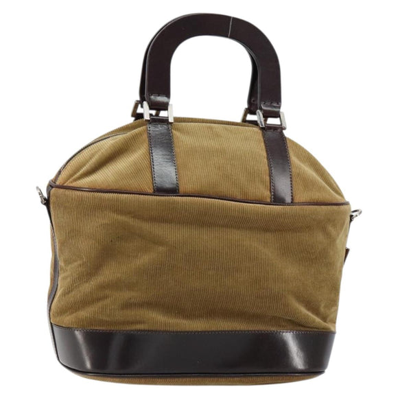 FENDI Hand Bag Velor Beige Silver Auth bs31008