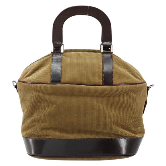 FENDI Hand Bag Velor Beige Silver Auth bs31008