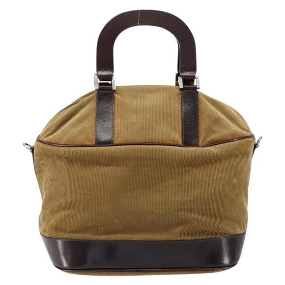 FENDI Hand Bag Velor Beige Silver Auth bs31008