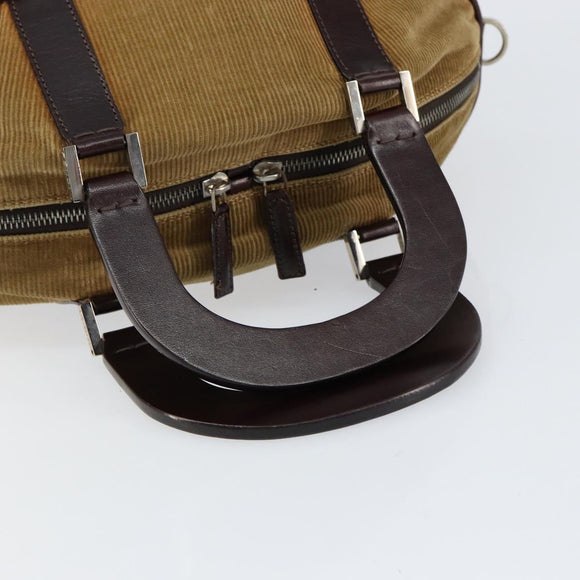 FENDI Hand Bag Velor Beige Silver Auth bs31008