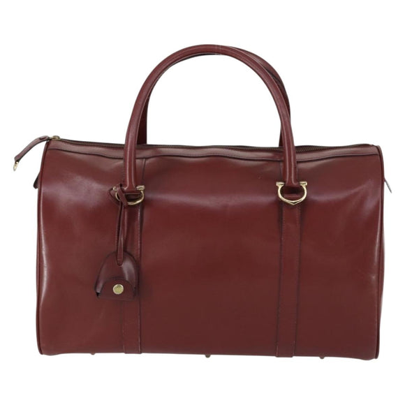 CARTIER Must Line Boston Bag Leather Bordeaux Gold Auth bs31009