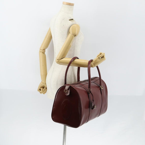 CARTIER Must Line Boston Bag Leather Bordeaux Gold Auth bs31009