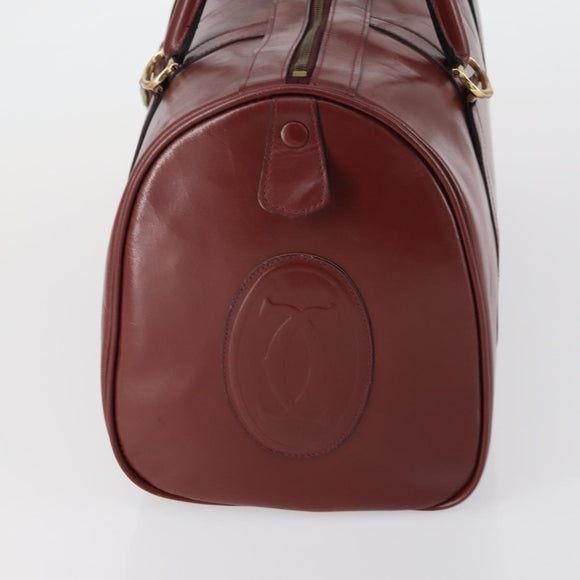 CARTIER Must Line Boston Bag Leather Bordeaux Gold Auth bs31009
