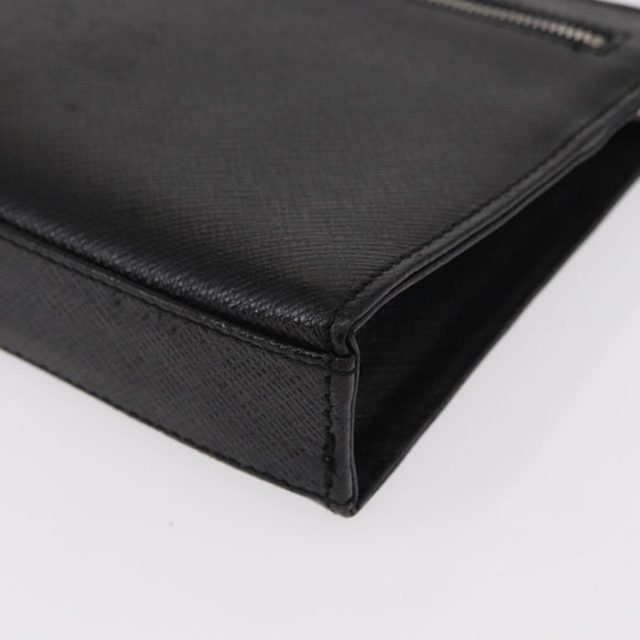 VALENTINO Clutch Bag Leather Black Silver Auth bs31011