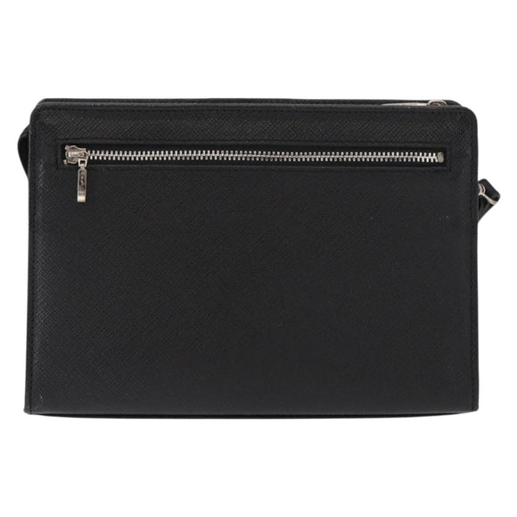 VALENTINO Clutch Bag Leather Black Silver Auth bs31011