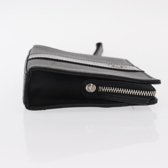 VALENTINO Clutch Bag Leather Black Silver Auth bs31011