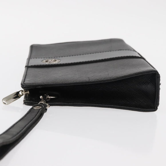 VALENTINO Clutch Bag Leather Black Silver Auth bs31011