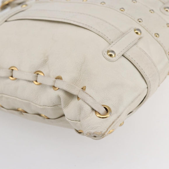 VALENTINO Tote Bag Leather White Gold Auth bs31012