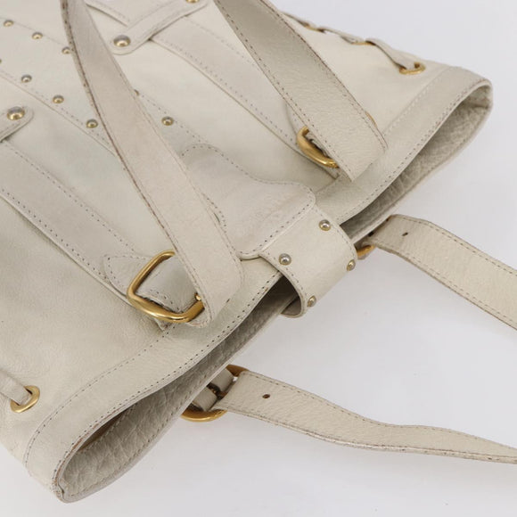 VALENTINO Tote Bag Leather White Gold Auth bs31012