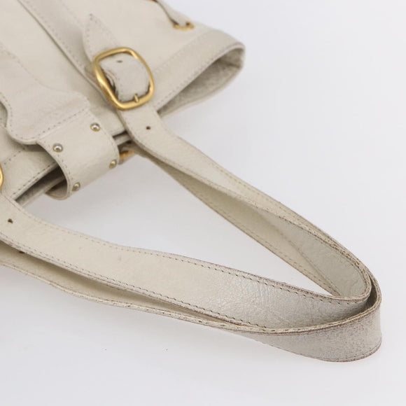 VALENTINO Tote Bag Leather White Gold Auth bs31012