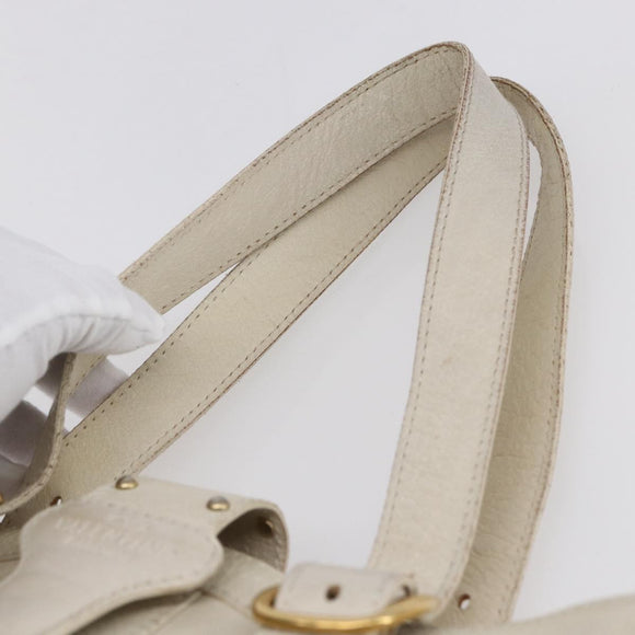 VALENTINO Tote Bag Leather White Gold Auth bs31012