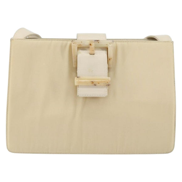 PRADA Shoulder Bag Nylon Leather Beige Auth bs31020