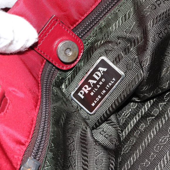PRADA Tote Bag Nylon Red Silver Auth bs31021