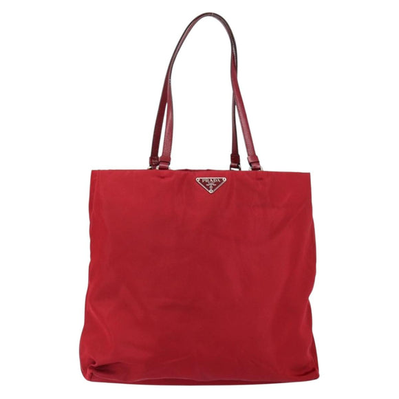 PRADA Tote Bag Nylon Red Silver Auth bs31021