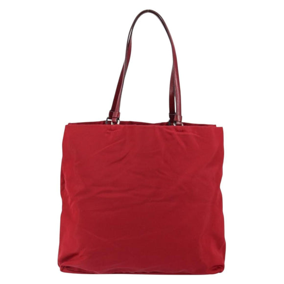 PRADA Tote Bag Nylon Red Silver Auth bs31021