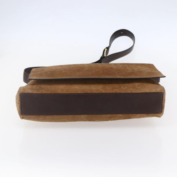 CELINE C Macadam Canvas Shoulder Bag Suede Beige Gold Auth bs31022