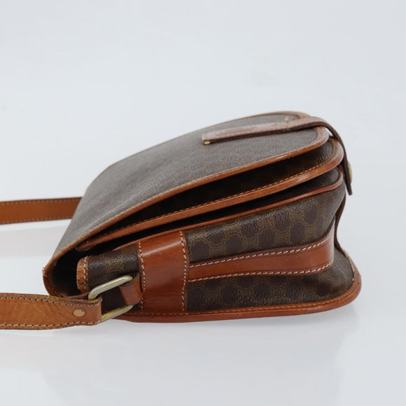 CELINE Macadam Canvas Shoulder Bag PVC Leather Brown Gold Auth bs31023