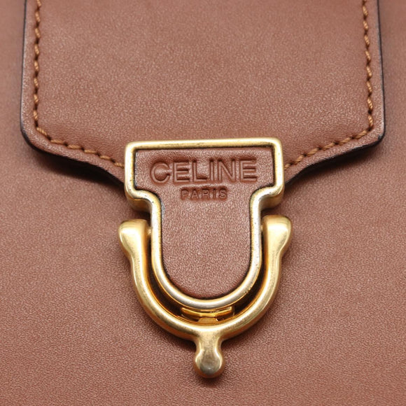 CELINE Shoulder Bag Leather Brown Gold Auth bs31024