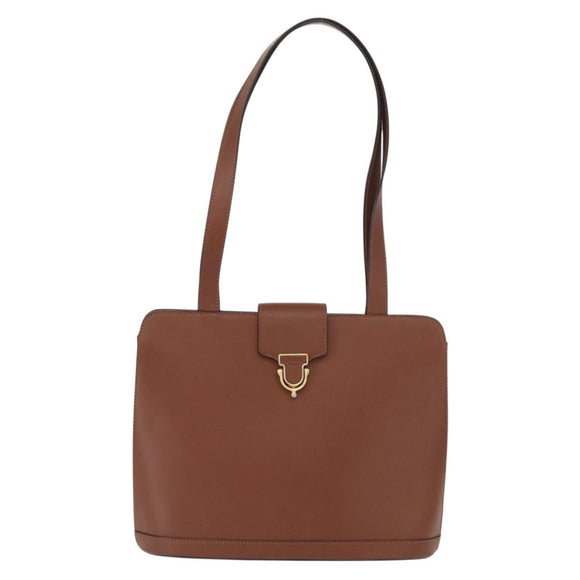 CELINE Shoulder Bag Leather Brown Gold Auth bs31024