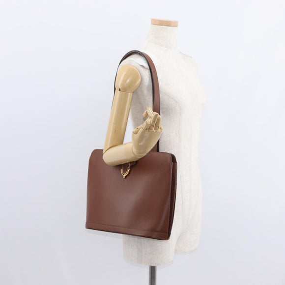 CELINE Shoulder Bag Leather Brown Gold Auth bs31024