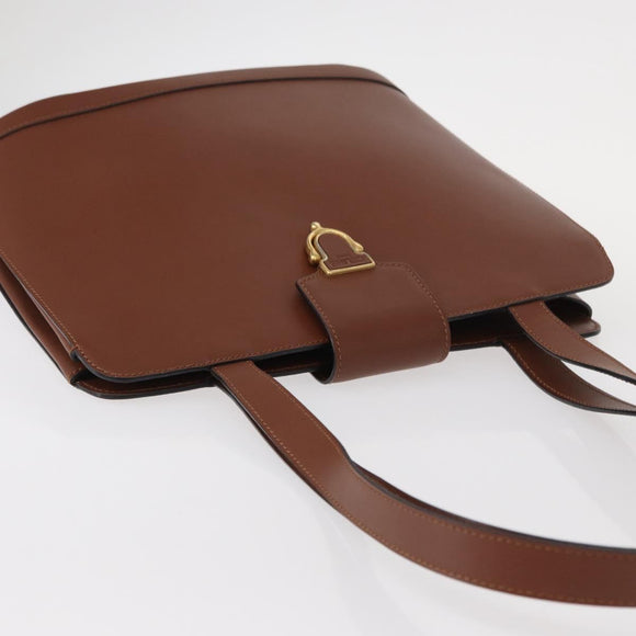 CELINE Shoulder Bag Leather Brown Gold Auth bs31024
