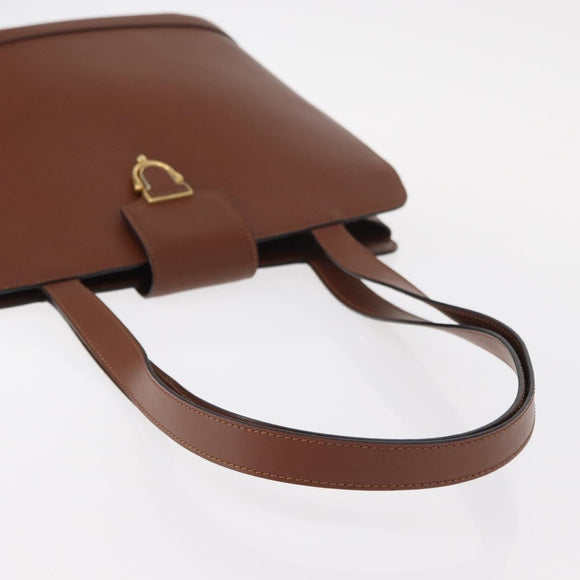 CELINE Shoulder Bag Leather Brown Gold Auth bs31024