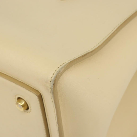CELINE TIE Shopper Tas Leer Beige Goud Auth bs31025