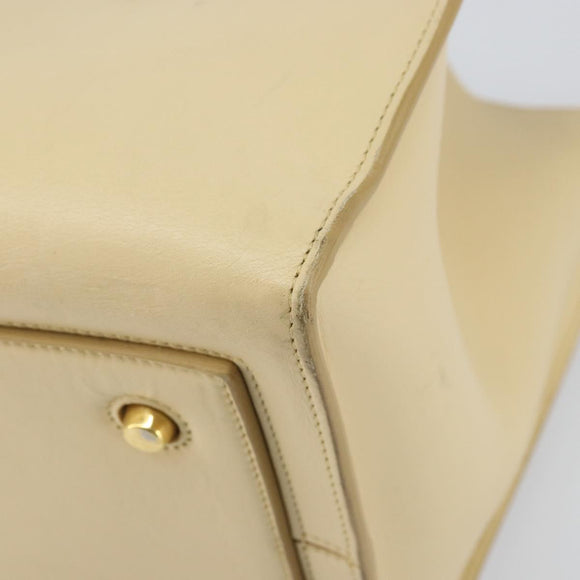 CELINE TIE Shopper Tas Leer Beige Goud Auth bs31025