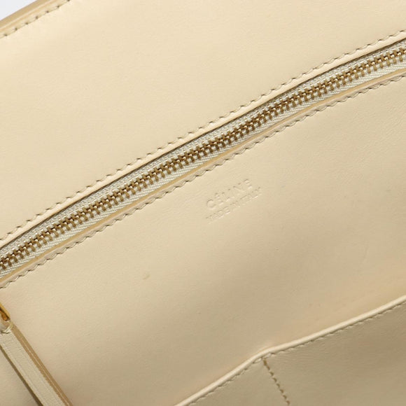CELINE TIE Shopper Tas Leer Beige Goud Auth bs31025