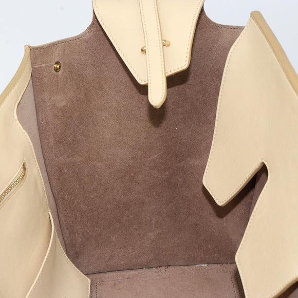 CELINE TIE Tote Bag Leather Beige Gold Auth bs31025