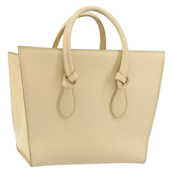 CELINE TIE Shopper Tas Leer Beige Goud Auth bs31025