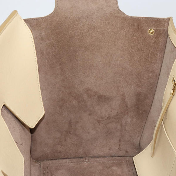 CELINE TIE Shopper Tas Leer Beige Goud Auth bs31025