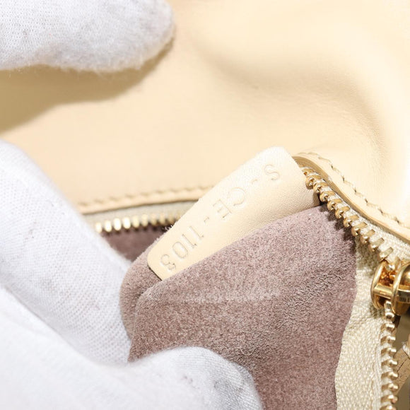 CELINE TIE Shopper Tas Leer Beige Goud Auth bs31025