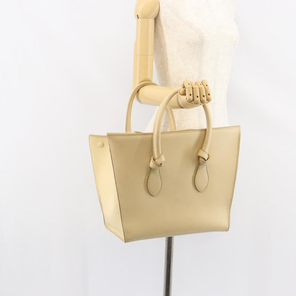 CELINE TIE Shopper Tas Leer Beige Goud Auth bs31025
