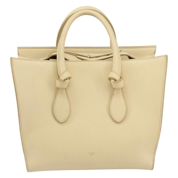 CELINE TIE Shopper Tas Leer Beige Goud Auth bs31025