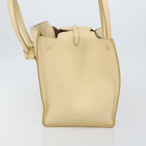 CELINE TIE Shopper Tas Leer Beige Goud Auth bs31025