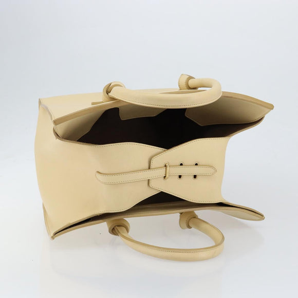 CELINE TIE Shopper Tas Leer Beige Goud Auth bs31025