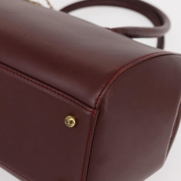 CARTIER Must Line Hand Bag Leather Bordeaux Gold Auth bs31026