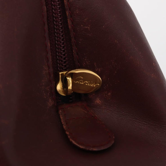 CARTIER Must Line Hand Bag Leather Bordeaux Gold Auth bs31026