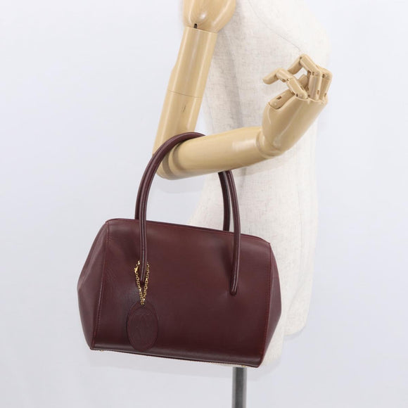 CARTIER Must Line Hand Bag Leather Bordeaux Gold Auth bs31026