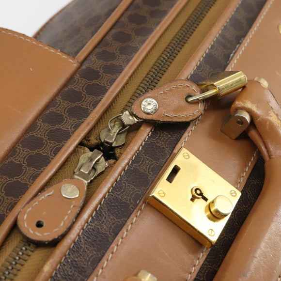 CELINE Macadam Canvas Boston Bag PVC Brown Gold Auth bs31028