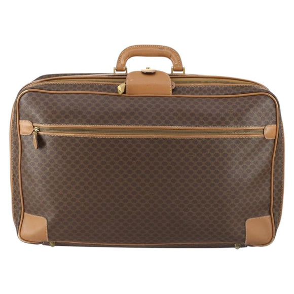 CELINE Macadam Canvas Boston Bag PVC Brown Gold Auth bs31028