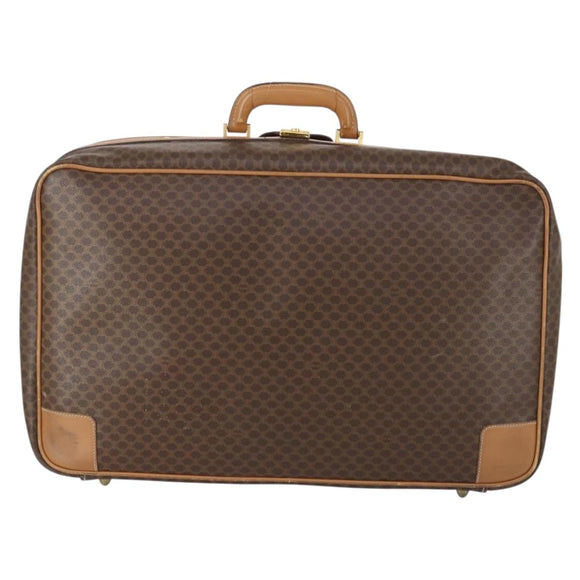 CELINE Macadam Canvas Boston Bag PVC Brown Gold Auth bs31028