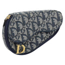 Christian Dior Trotter Canvas Saddle Pouch Navy Gold Auth bs31031-1