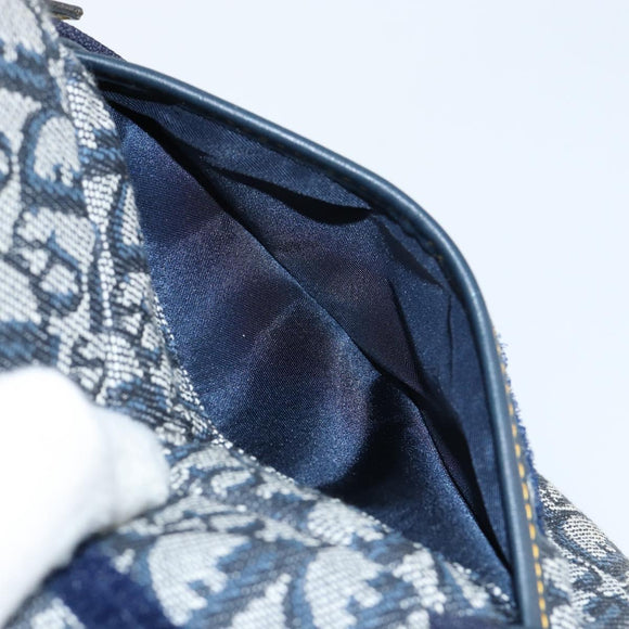 Christian Dior Trotter Canvas Saddle Pouch Navy Gold Auth bs31031