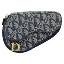 Christian Dior Trotter Canvas Saddle Pouch Navy Gold Auth bs31031-2
